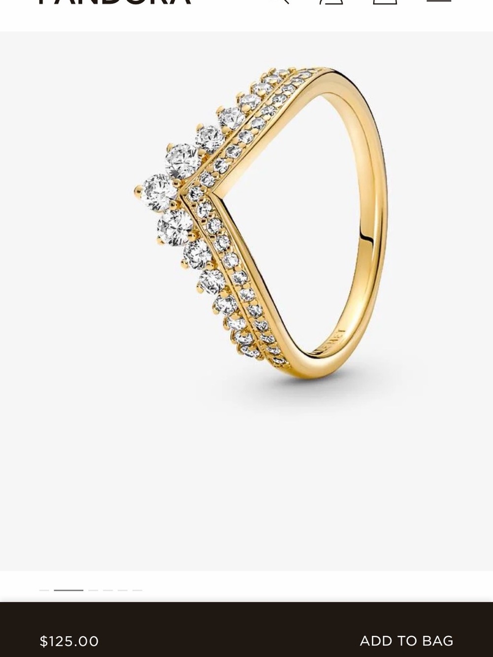 Pandora Gold V-Shape Ring with Clear Stones